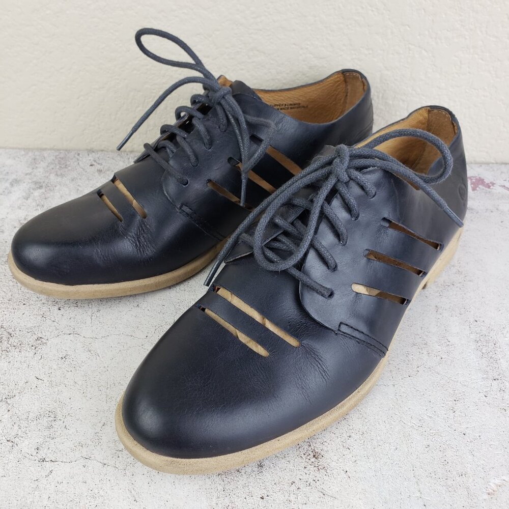 BORN Jakob Yankee Cutout Leather Oxfords Shoes Lace Up Black size 7M Preppy